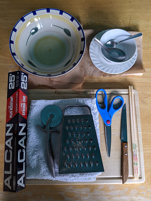 Photo showing some of the cooking materials you need to make a Phamtastic Pizza