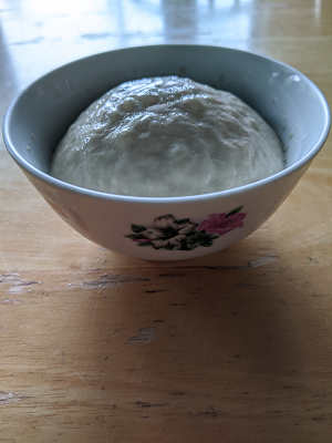 Photo showing the risen yeast in the small rice bowl